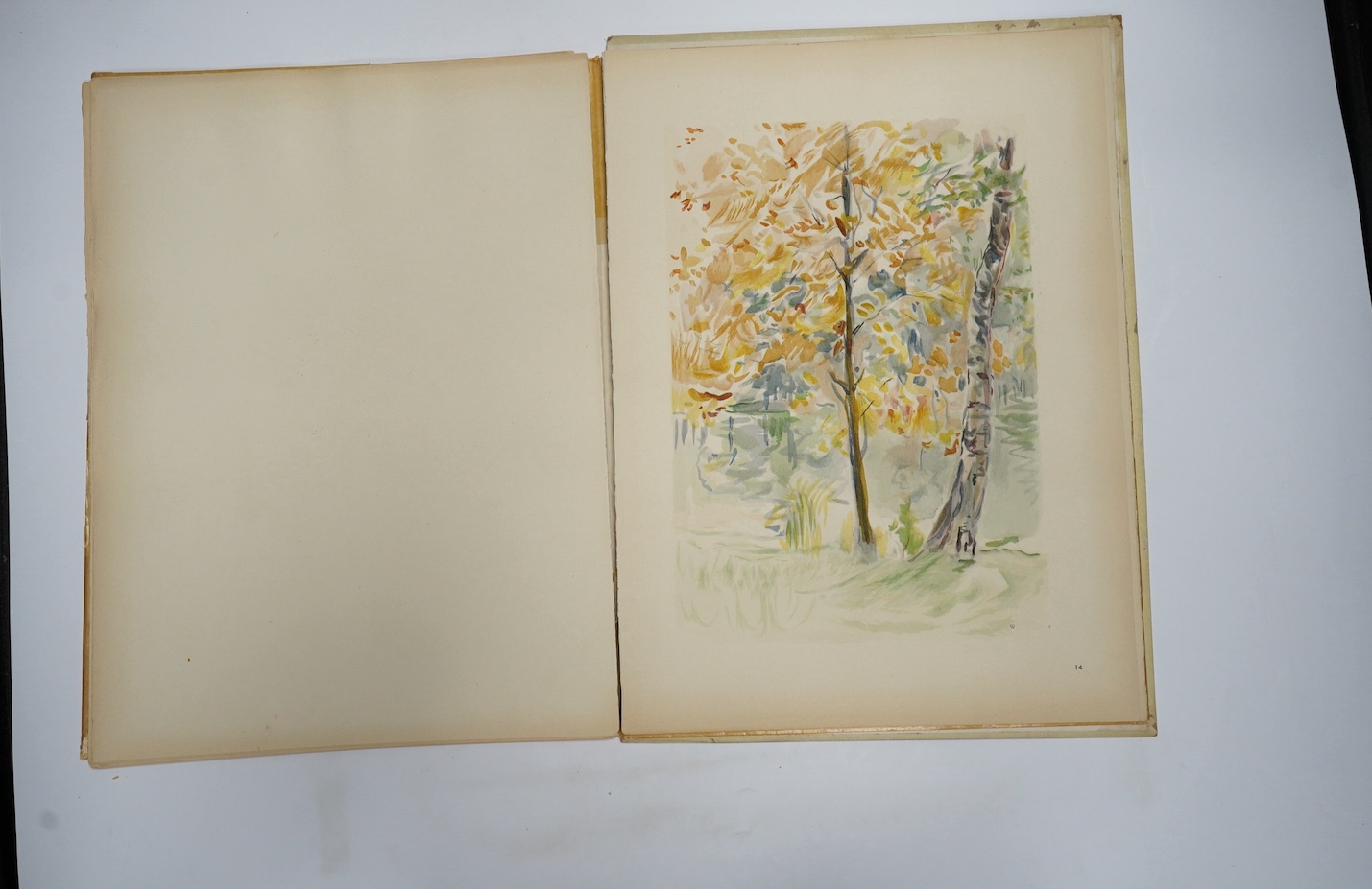 Morisot, Berthe - Seize Aquarelles, preface by Stephane Mallarme and Paul Valery, one of 300, with 8 of 16 colour plates, small folio, paper wrappers, plates loose, as issued, text uncut, Editions Des Quatre Chemins, Par